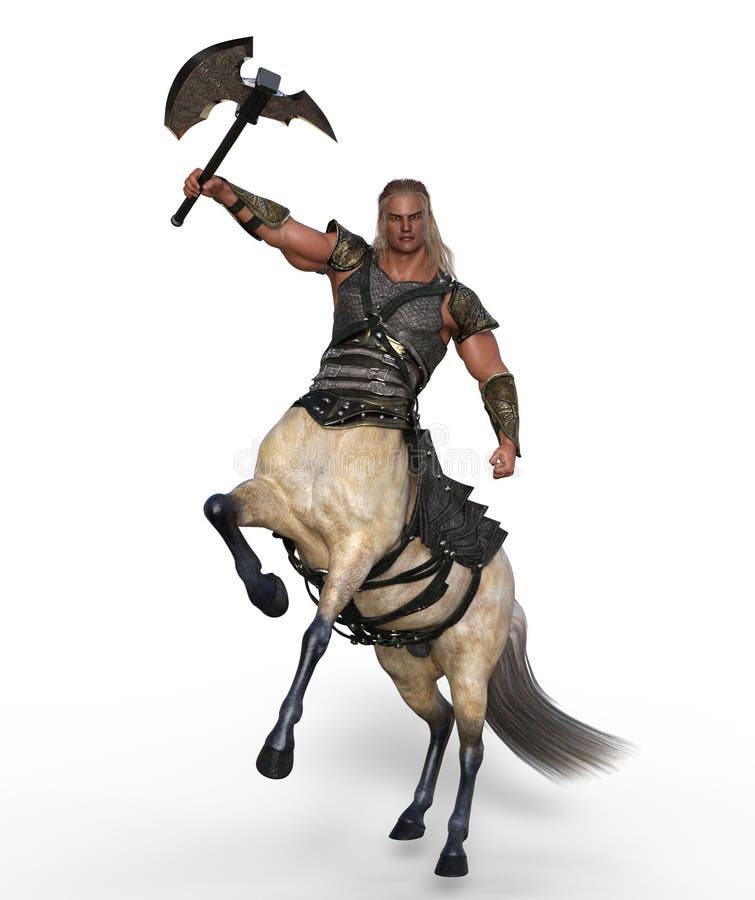 3D illustration of a centaur with armor and holding axe in a battle ready position. 3D illustration of a centaur with armor and holding axe in a battle ready position.