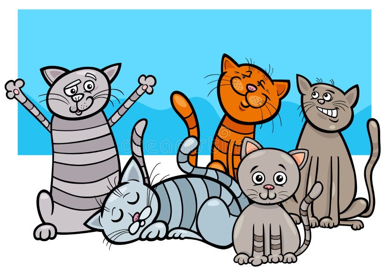 Grupo De Gatos Na Ilustração De Desenho Animado No Parque Ilustração do  Vetor - Ilustração de doméstico, exterior: 169212171