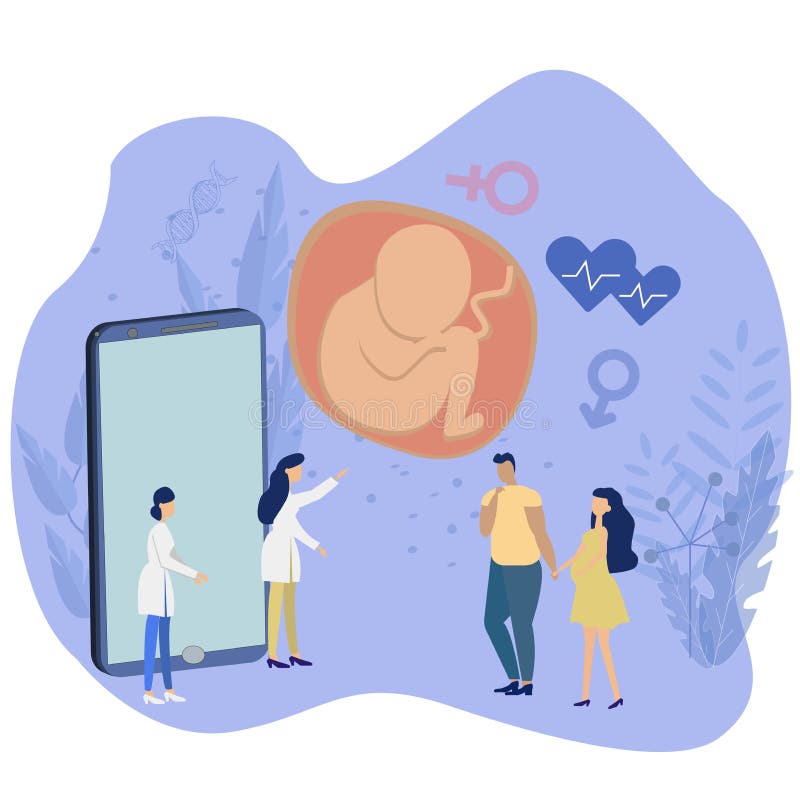  Ilustración Conceptual Del Control Prenatal En Línea Ilustración De Embrión, Teléfono, Mujeres Embarazadas, Médicos Stock de ilustración