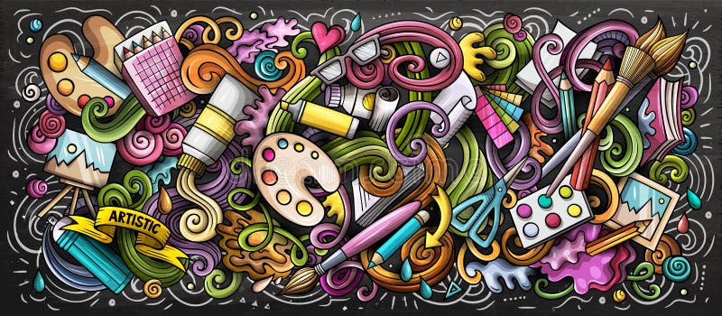 Ilustración De Color De Suministro De Artistas Doodle De Artes Visuales  Ilustración del Vector - Ilustración de fuentes, wallpaper: 162987027