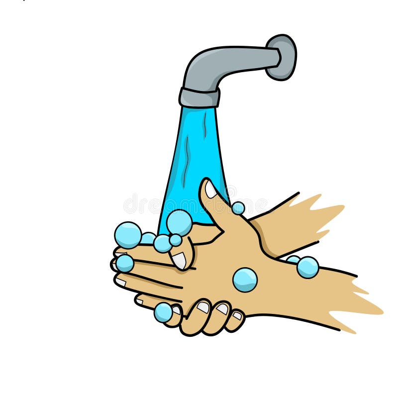  Ilustración De Dibujos Animados Diseño De Lavar Las Manos Con Agua Para Evitar Gérmenes Ilustración del Vector