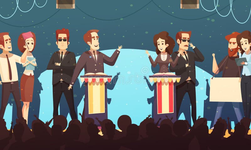  Ilustración De Dibujos Animados En Debates Sobre Las Elecciones Políticas Ilustración del Vector
