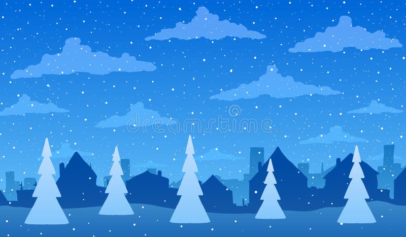 Ilustración De Dibujos Animados De Invierno Vectorial. Ciudad En La Nieve.  Stock de ilustración - Ilustración de invierno, ventisquero: 206685643