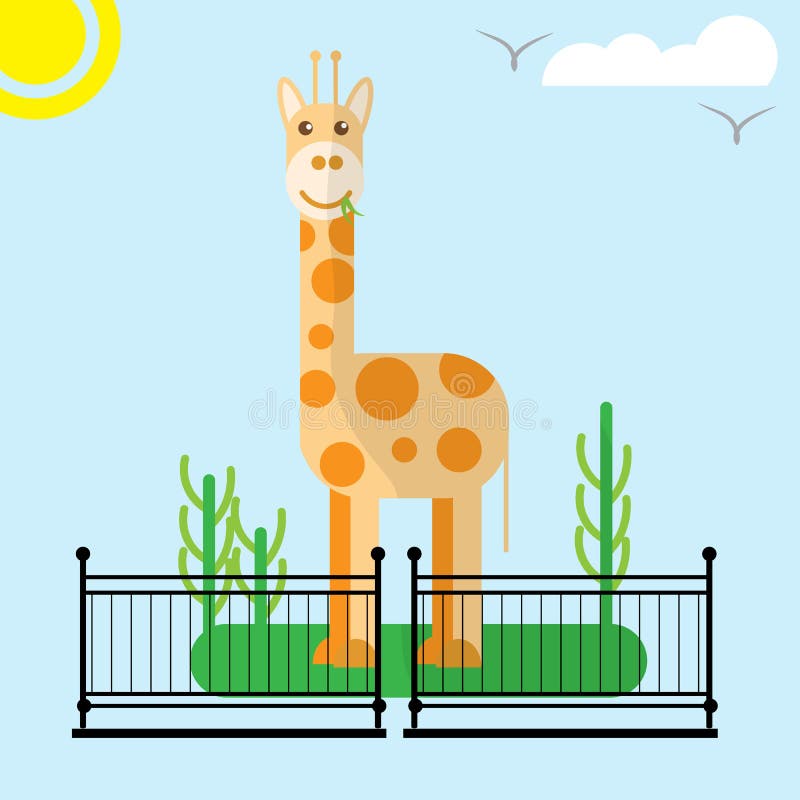 Ilustración De Una Jirafa En Un Zoo Un Día Soleado Brillante Para Niños  Necesita Juegos De Portada De Postales De Estilo Plano. Ve Ilustración del  Vector - Ilustración de juegos, jaula: 210139266