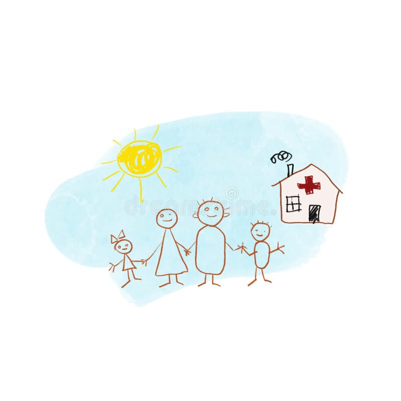 Ilustración Familia Niños Dibujo a Mano. Cielo Azul Mamá Papá Hijos.  Aislado En Un Fondo Blanco Imagen de archivo - Imagen de cabrito, creativo:  225978231