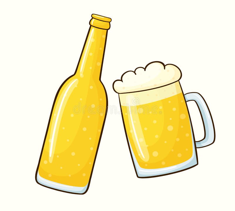  Ilustración Vectorial De Botella De Cerveza Y Taza En Estilo De Dibujos Animados. La Imagen Está Aislada En Un Fondo Blanco. Ilustración del Vector