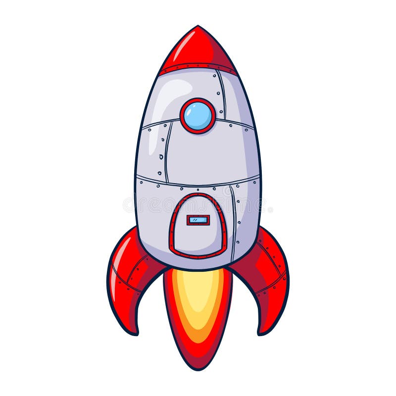 Ilustración Vectorial De La Nave Espacial De Dibujos Animados. Icono Del Cohete Dibujado a Mano. Concepto De Boceto De Lanzamiento Ilustración del Vector