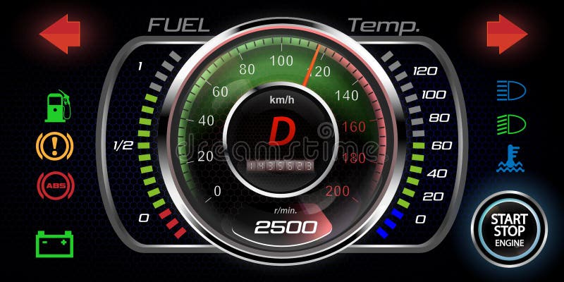Velocímetro de tablero de automóvil realista indicador de medida de  velocidad contador de indicador de velocidad de motocicleta o motocicleta  en panel analógico elemento infográfico colorido