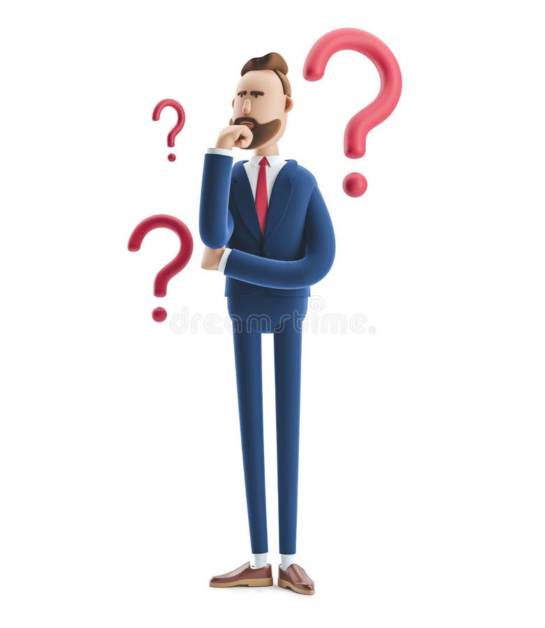 Cartoon character Billy looking for a solution. 3d illustration. Cartoon character Billy looking for a solution. 3d illustration