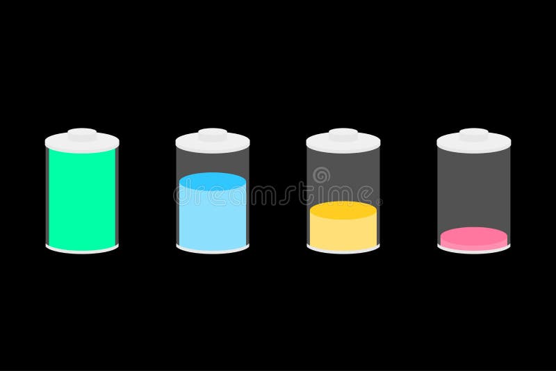Ilustraci?n del vector iconos de la bater?a fijados stock de ilustración Ilustraci?n del vector iconos de la bater?a fijados stock de ilustración