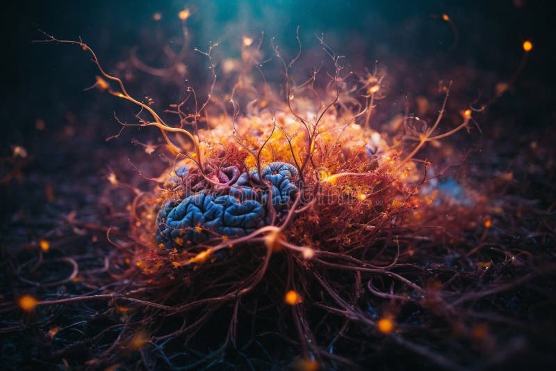 Ilustración abstracta de neuronas que disparan el cerebro humano. ilustración del vector