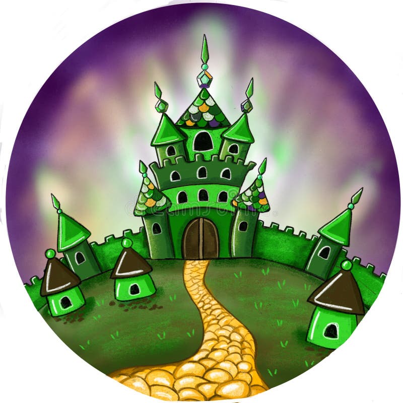 Ilustración con un castillo de cuento de hadas verde stock de ilustración Ilustración con un castillo de cuento de hadas verde stock de ilustración