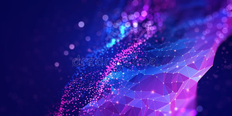 Abstract neural network 3D illustration. Big data concept. Global database and artificial intelligence. Bright, colorful background with bokeh effect. Abstract neural network 3D illustration. Big data concept. Global database and artificial intelligence. Bright, colorful background with bokeh effect