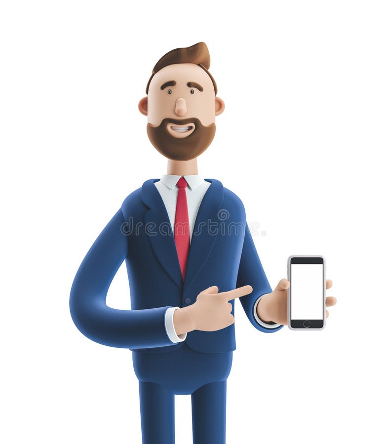 Portrait of a handsome cartoon character with mobile phone. 3d illustration. Portrait of a handsome cartoon character with mobile phone. 3d illustration