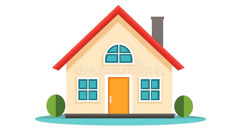 Ilustración de casa colorida con techos rojos ventanas azules y puerta naranja perfecta para compradores de casa libre illustration