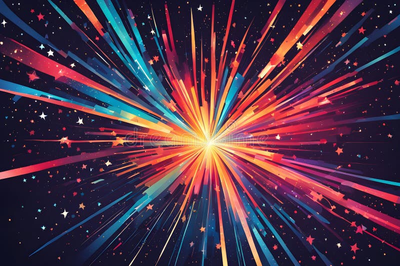 Ilustración de fondo de una explosión de colores vibrantes de fuegos artificiales en un cielo nocturno.