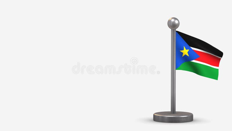 Ilustración De La Bandera 3d De Sudán Del Sur En Un Pequeño Asta De Bandera Stock De Ilustración