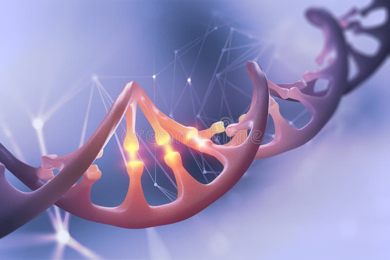 Ilustración de la DNA 3d Secuencia del genoma el descifrar Estudios científicos de la estructura de la molécula de la DNA Descomp