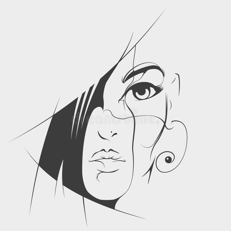 Ilustración de la manera de la cara femenina hermosa bosquejo libre illustration Ilustración de la manera de la cara femenina hermosa bosquejo libre illustration