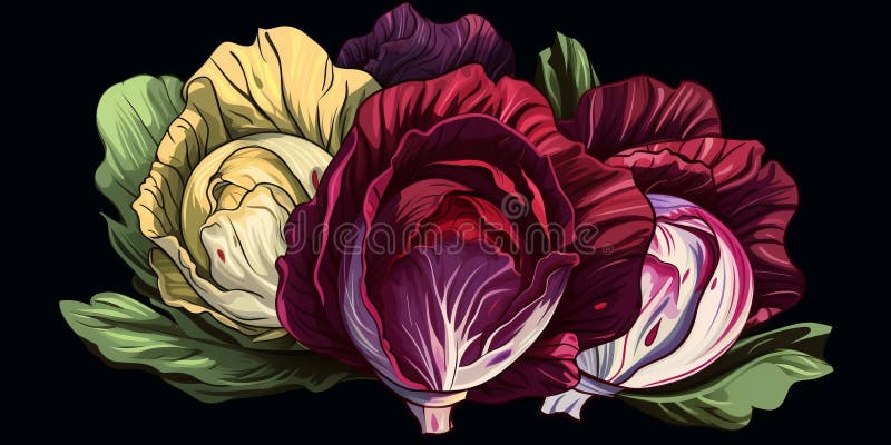 Ilustración de moda horizontal de radicchio orgánico fresco. stock de ilustración