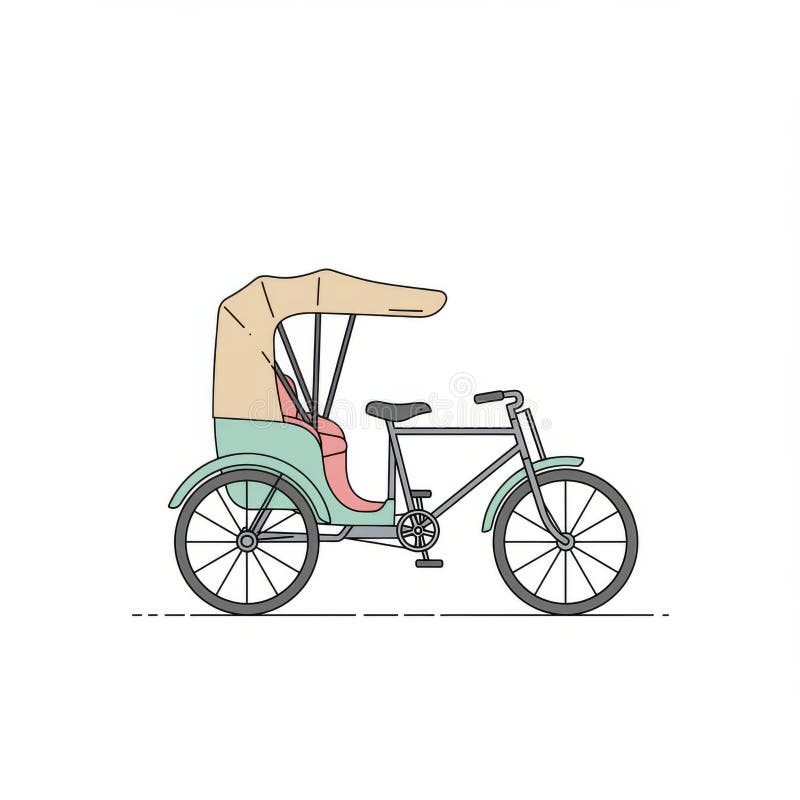 Ilustración de rickshaw verde pastel con toldo beige stock de ilustración