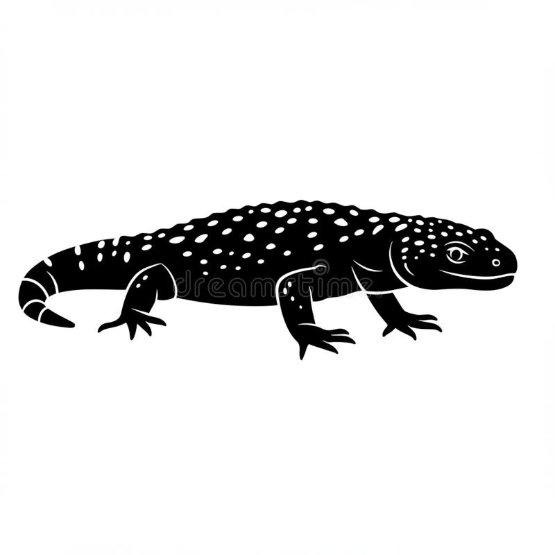 Ilustración de silueta de un lagarto con un diseño texturado. La criatura tiene una larga stock de ilustración