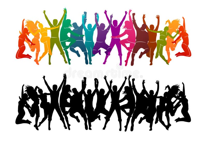 Ilustración de siluetas vectoriales fiesta de danza colorido grupo de personas saltando bailando Funk de jazz, hip hop, baile de libre illustration Ilustración de siluetas vectoriales fiesta de danza colorido grupo de personas saltando bailando Funk de jazz, hip hop, baile de libre illustration