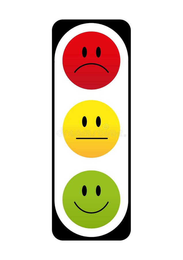 An illustration of a traffic light  with faces. An illustration of a traffic light  with faces