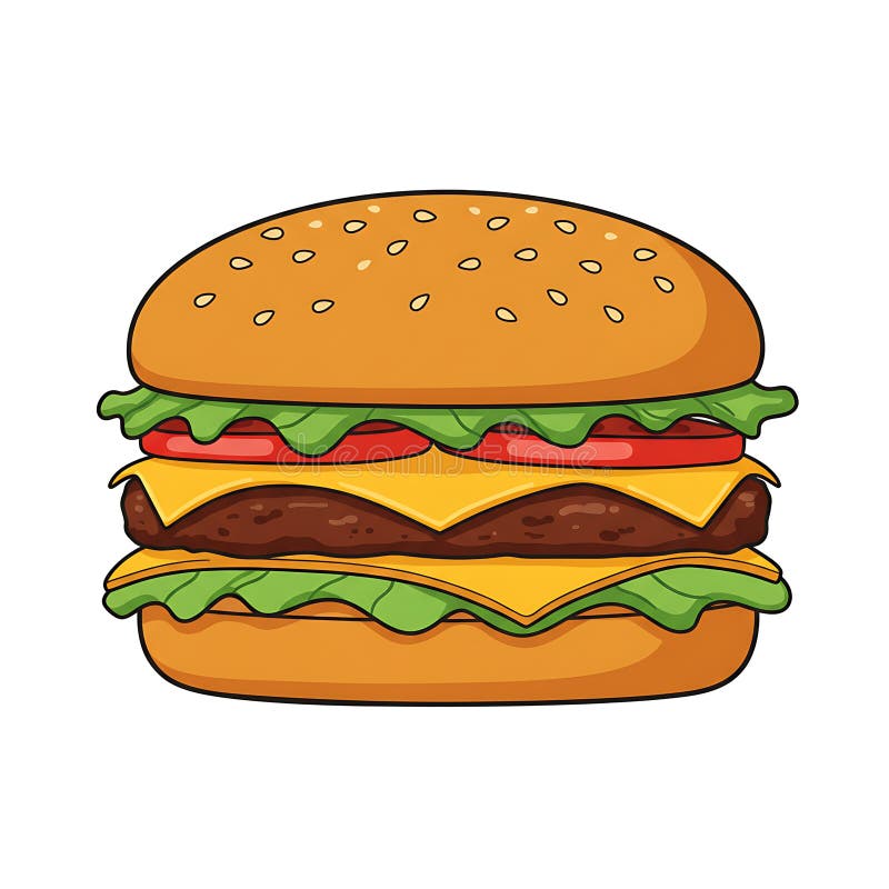 Ilustración de una hamburguesa de queso clásica con un laye de grano de sésamo stock de ilustración