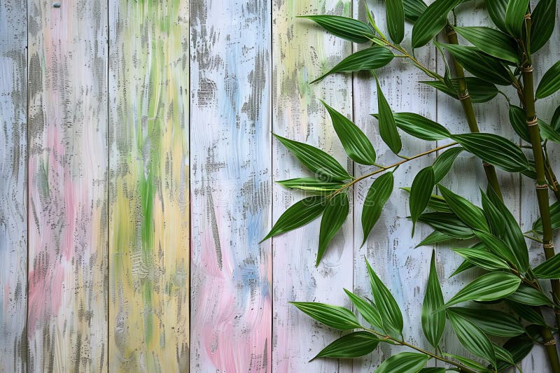 Ilustración de una planta de bambú sobre un fondo de madera blanca con espacio para copiar texto o diseño. banner web que muestra ilustración del vector