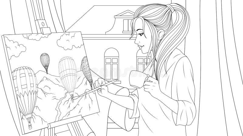 Ilustración de vector girl dibuja una imagen libre illustration