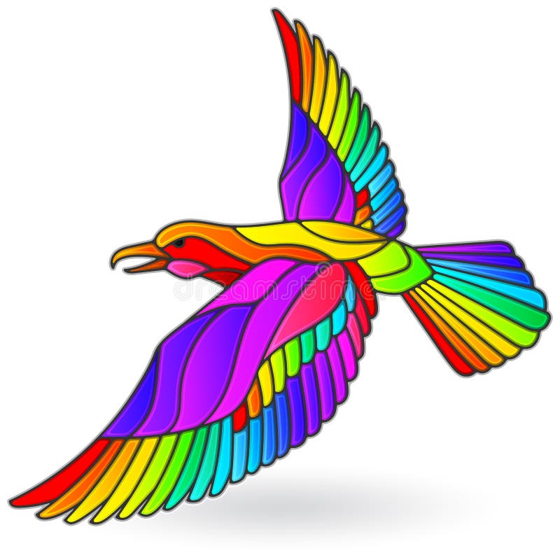 Ilustración de vidrio manchado con arco iris brillante, aislado sobre fondo blanco libre illustration