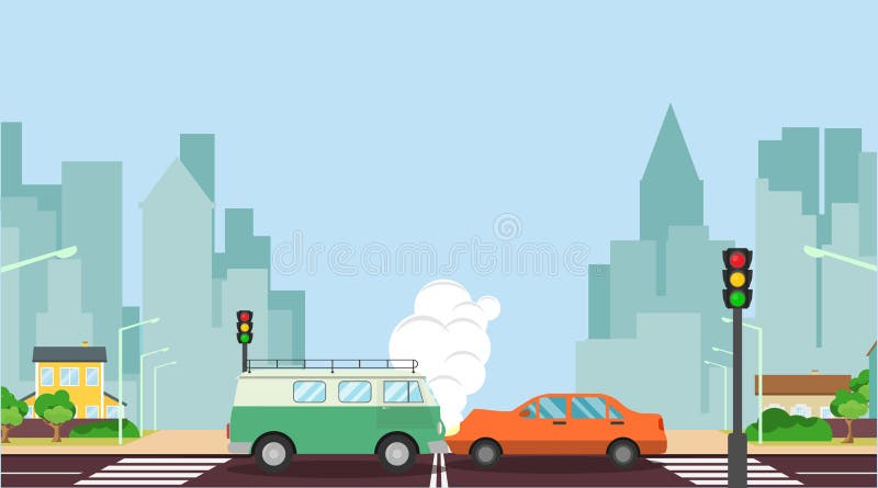 Car accident concept illustration. Two cars crashed on the road, suffered moderate damage. Car Accident on the road. Vector. Car accident concept illustration. Two cars crashed on the road, suffered moderate damage. Car Accident on the road. Vector