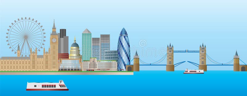 London England Skyline Panorama with Tower Bridge and Westminster Palace Illustration. London England Skyline Panorama with Tower Bridge and Westminster Palace Illustration