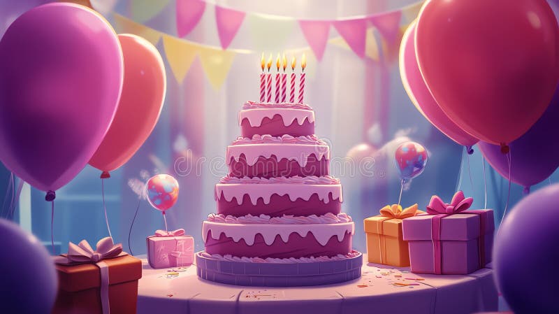 Ilustración del pastel de cumpleaños festivo foto de archivo libre de regalías