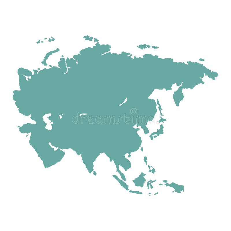 Ilustración del vector del mapa mundial de esquema de asia aislada en blanco. mapa del continente asiático.