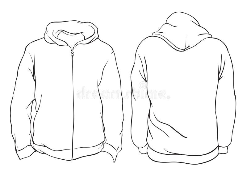 Ilustración del vector Opiniones delanteras y traseras de la chaqueta con capucha en blanco I stock de ilustración Ilustración del vector Opiniones delanteras y traseras de la chaqueta con capucha en blanco I stock de ilustración