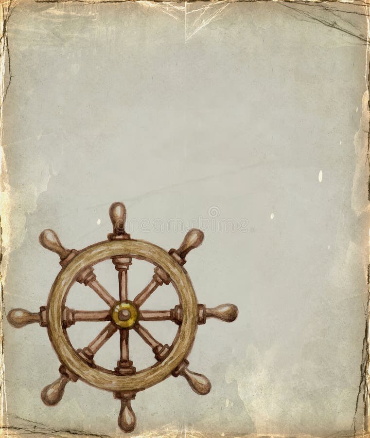 Watercolor illustration of steering wheel on the old paper. Watercolor illustration of steering wheel on the old paper