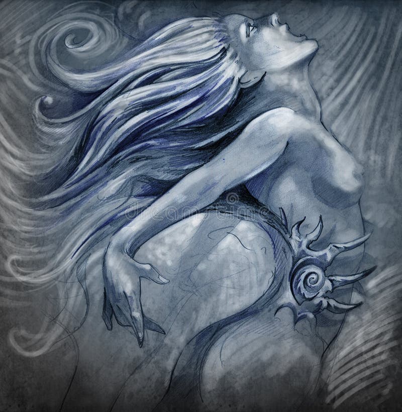 Ilustración desnuda de la sirena en azul libre illustration Ilustración desnuda de la sirena en azul libre illustration