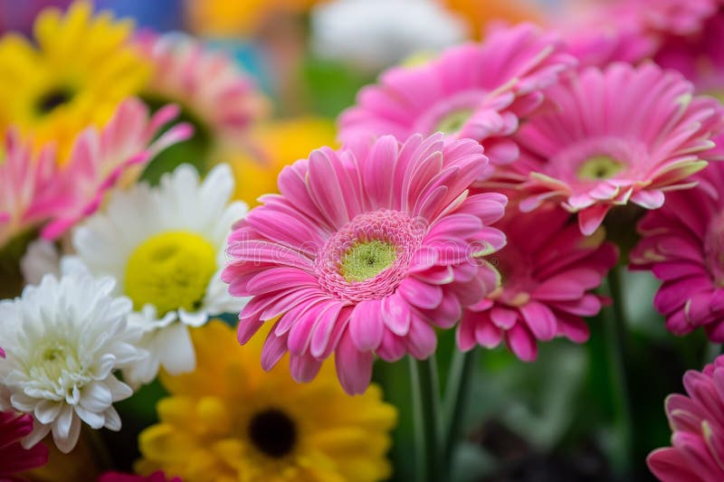 Ilustración generada por ai de coloridas flores gerbera. Una ilustración generada por ai de flores de gerbera coloridas