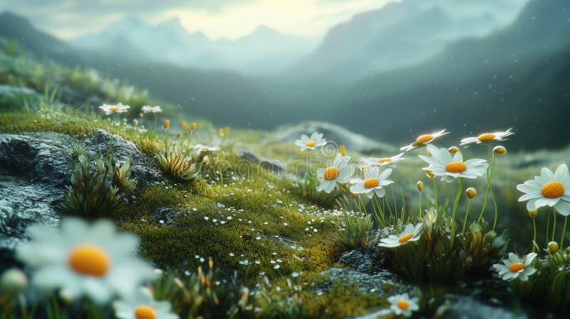 Ilustración generada por ai de plantas verdes y flores de mossy fotos de archivo