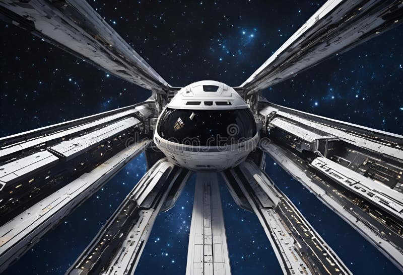 Una ilustración generada por ai de un disparo de tope de una nave espacial encaramada sobre una estructura metálica