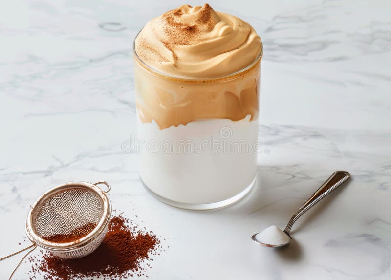 An AI generated illustration of a white table with coffee cup and two spoons. An AI generated illustration of a white table with coffee cup and two spoons