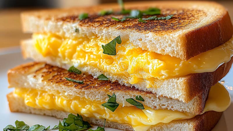 Ilustración generada por IA de un delicioso sándwich de queso a la parrilla con queso fundido y hierbas.