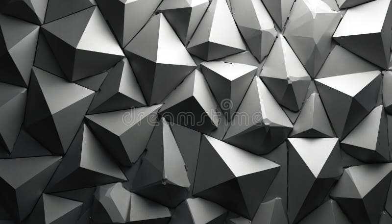 Ilustración geométrica abstracta. Fondo de patrón triangular metálico 3d procesado. Color gris monocromo. Diseño digital moderno. ilustración del vector