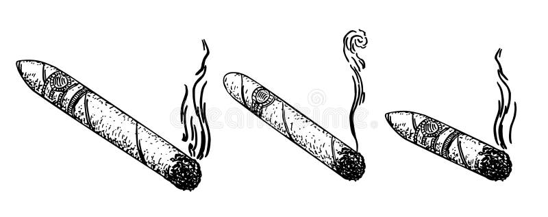 Ilustración vectorial de conjunto de cigarrillos Esbozar imitación de estilo Imagen dibujada a mano en blanco y negro