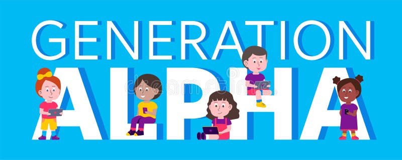 Ilustración vectorial de la generación alfa niños la primera generación stock de ilustración
