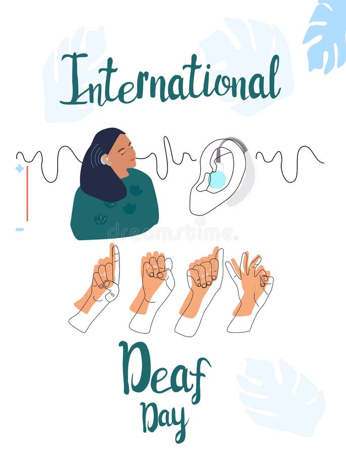Young deaf girl with hearing aid.Sign language communication.Ear care.Equal rights.World Hearing day.IDSL. Young deaf girl with hearing aid.Sign language communication.Ear care.Equal rights.World Hearing day.IDSL