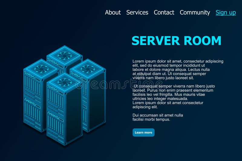 Ilustración vectorial isométrica de datacenter. fondo de la sala del servidor de alojamiento abstracto o del centro de datos. infr libre illustration