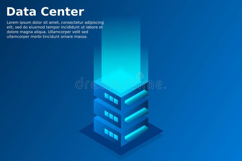 Ilustración vectorial isométrica del centro de datos. abstract 3d hosting server o data center room background. ilustración del vector